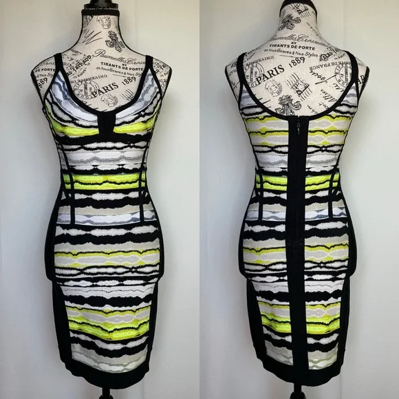 Herve Leger Rachael striped ripple jacquard dress size S small